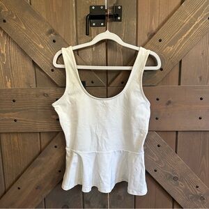 bebe Classic White Scoop Neck Peplum Tank Top